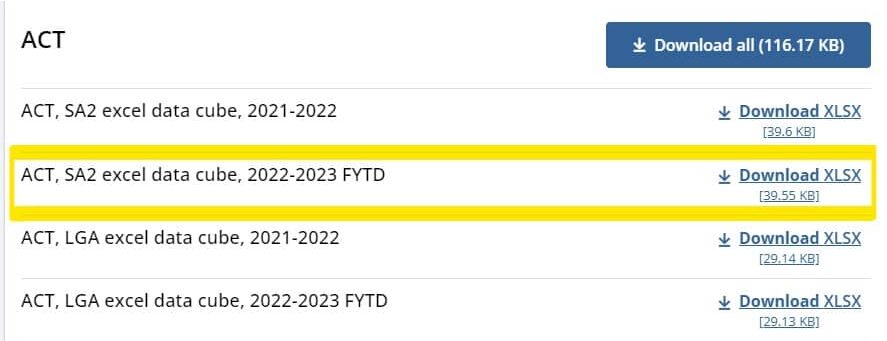 Look for the state or territory file you want to download and select the desired time period. Then click Download XLSX.